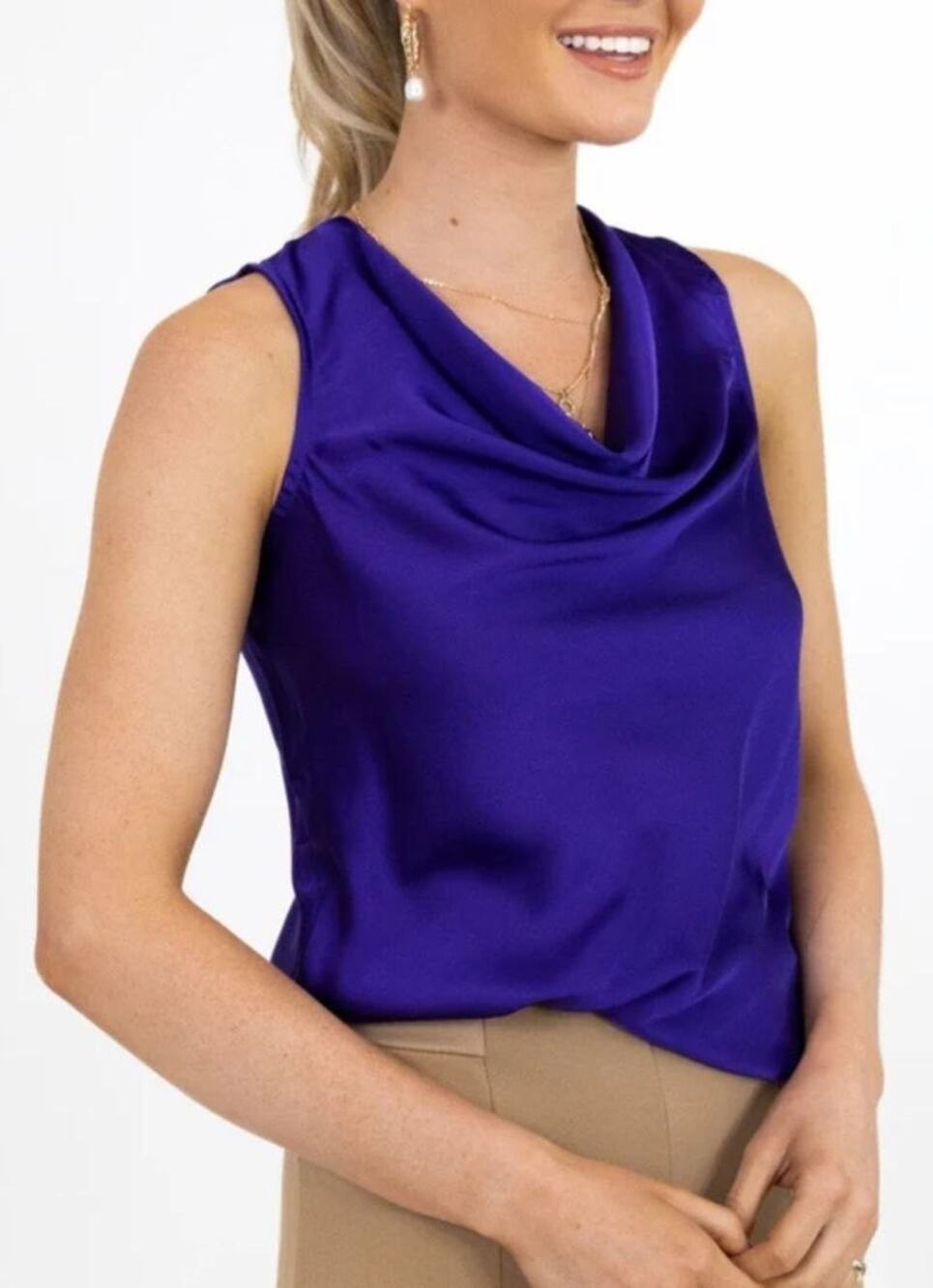 Chaiken Purple Sleeveless Top silk Draped Neck Size 10 A000982